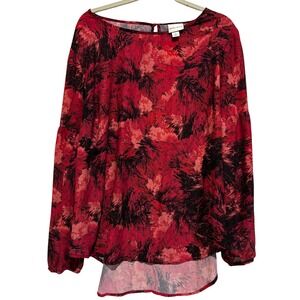 AVA & VIV Women 1X Reds Floral Print Boat Neck Peplum Top Career whimsigoth boho